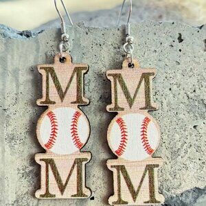 Baseball Mom Wood Earrings Lightweight Game Day Jewelry